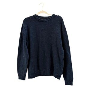 Line Of Trade Navy Wool Blend Sweater With Brown Elbow Patches XL